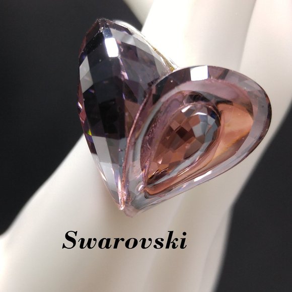 Swarovski Jewelry - Swarovski Pink Heart Crystal Ring, US Size 6 1/4 Rhodium Plated, Swan Logo EU 52